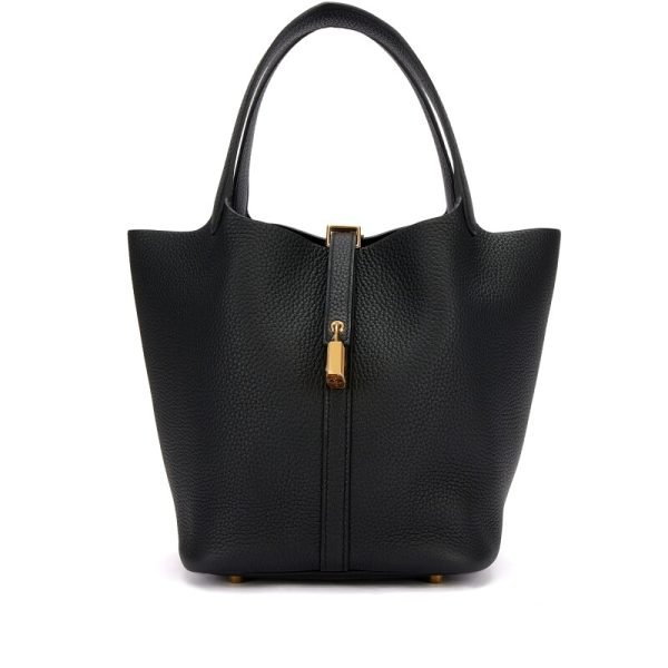 Hermes Black Clemence Picotin Lock 22 Gold Hardware