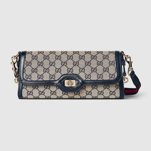 Gucci Luce Small Shoulder Bag Dark Blue Canvas - Gucci Shoulder Bag front view