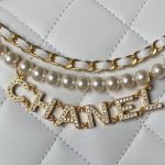Chanel AS5011 Flap Bag Shiny Lambskin Imitation Pearls & Gold-Tone Metal White AS5011 u767d product photo 5