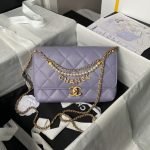 Chanel AS5011 Flap Bag Shiny Lambskin Imitation Pearls & Gold-Tone Metal Light Purple AS5011 u product photo 1