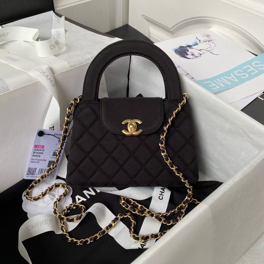 Chanel AS4416 Mini Shopping Bag Velvet And Black Calfskin Gold-Tone Metal Black AS4416 u5929u product photo 1