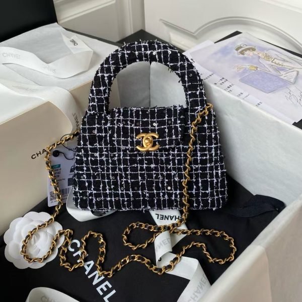 Chanel AS4416 Mini Shopping Bag Tweed And Black Calfskin Gold-Tone Metal Black And White AS4416 product photo 1