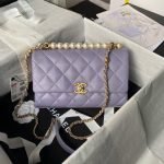 Chanel AS4997 Flap Bag With Top Handle Shiny Lambskin Imitation Pearls & Gold-Tone Metal Purple product photo 1