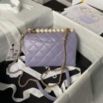 Chanel AS5001 Mini Flap Bag Top Handle Shiny Lambskin Faux Pearl & Gold Metallic Purple AS5001 product photo 2