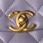 Chanel AS5001 Mini Flap Bag Top Handle Shiny Lambskin Faux Pearl & Gold Metallic Purple AS5001 product photo 3