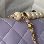 Chanel AS5001 Mini Flap Bag Top Handle Shiny Lambskin Faux Pearl & Gold Metallic Purple AS5001 product photo 4