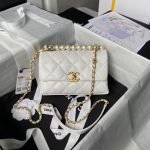 Chanel AS5001 Mini Flap Bag Top Handle Shiny Lambskin Imitation Pearl & Gold Metal White AS5001 product photo 1