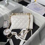 Chanel AS5001 Mini Flap Bag Top Handle Shiny Lambskin Imitation Pearl & Gold Metal White AS5001 product photo 2