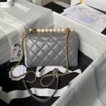 Chanel AS5001 Mini Flap Bag Top Handle Shiny Lambskin Imitation Pearl & Gold Metallic Grey AS50 product photo 2