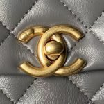 Chanel AS5001 Mini Flap Bag Top Handle Shiny Lambskin Imitation Pearl & Gold Metallic Grey AS50 product photo 3
