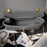 Chanel AS5001 Mini Flap Bag Top Handle Shiny Lambskin Imitation Pearl & Gold Metallic Grey AS50 product photo 7
