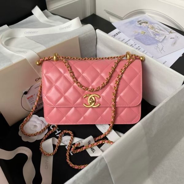 Chanel AS2649 Chain Bag Gold Charm Small Vintage Calfskin Bag Dark Pink AS2649 u9152u7ea2 product photo 1