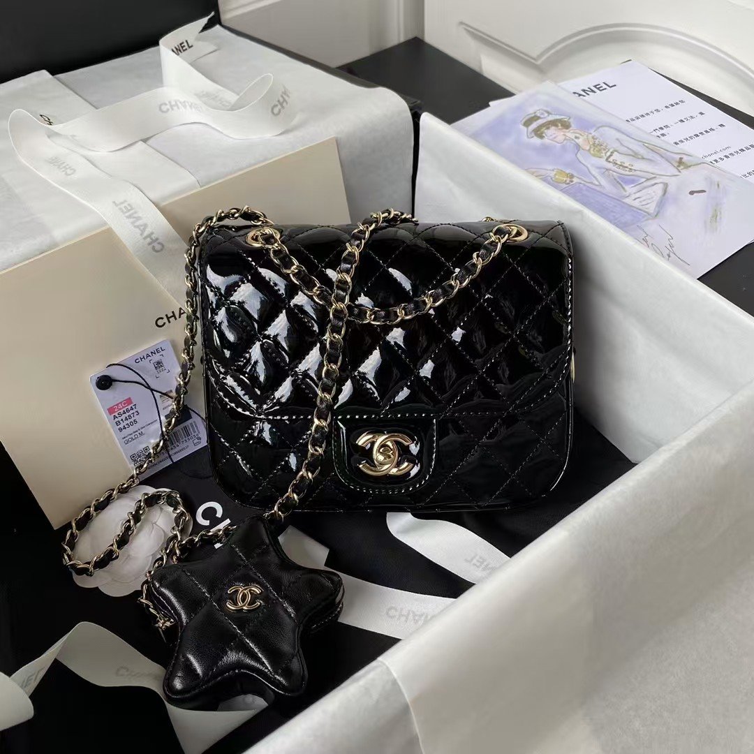 Chanel AS4647 Mini Flap Bag With Star Coin Purse Metallic Calfskin & Gold Metallic Black AS4647 product photo 1