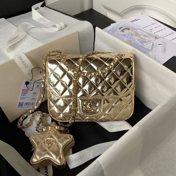 Chanel AS4647 Mini Flap Bag With Star Coin Purse Metallic Calfskin & Gold Metallic Gold AS4647 product photo 1