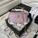 Chanel AP3804 Lambskin Cosmetic Bag With Pearl Handle Pink Purple AP3804 u7c89u7d2b product photo 1