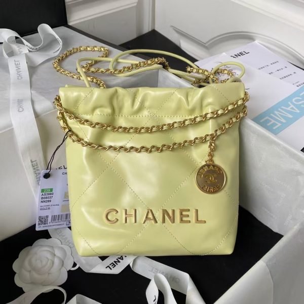 Chanel 22 AS3980 Mini Tote Shiny Calfskin & Gold-Tone Metal Yellow AS3980 u9ec4u8272 product photo 1