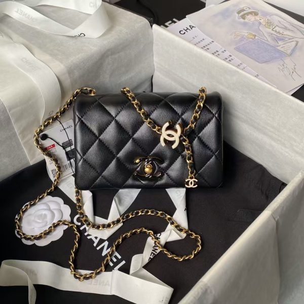 Chanel AS4973 Mini Flap Bag Shiny Lambskin Enamel & Gold Metal Black AS4973 u9ed1u8272 product photo 1