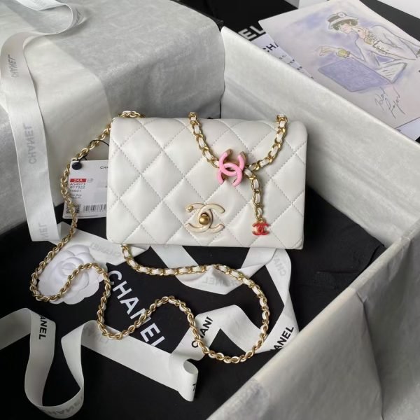 Chanel AS4973 Mini Flap Bag Shiny Lambskin Enamel & Gold-Tone Metal White AS4973 u767du8272 product photo 1