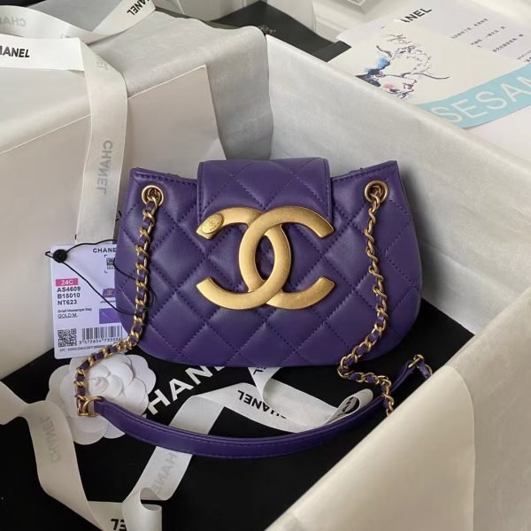 Chanel 24C Vintage Logo Small Quilted Lambskin Shoulder Bag AS4609 Purple AS4609 u7d2bu8272 product photo 1