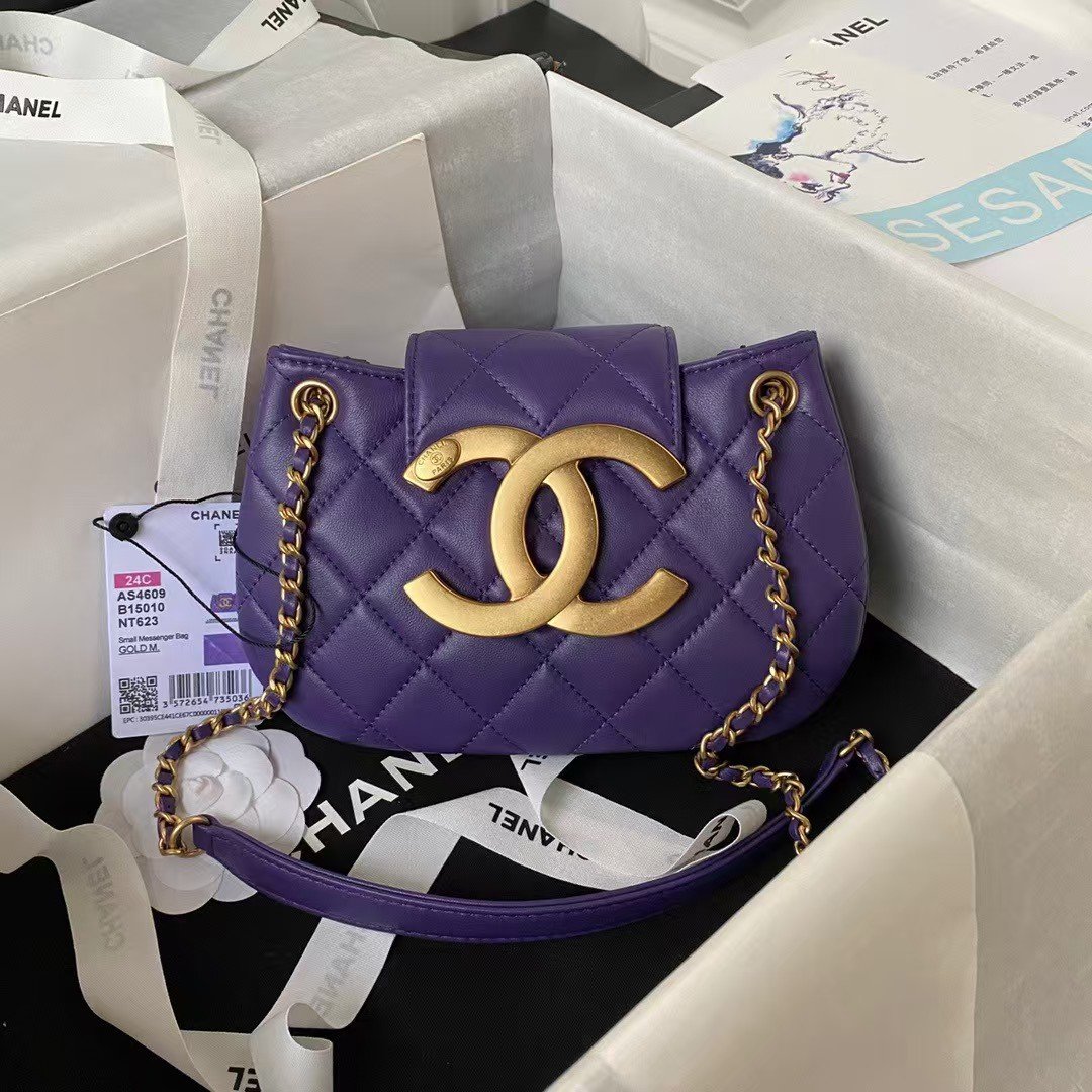 Chanel 24C Vintage Logo Small Quilted Lambskin Shoulder Bag AS4609 Purple AS4609 u7d2bu8272 product photo 1
