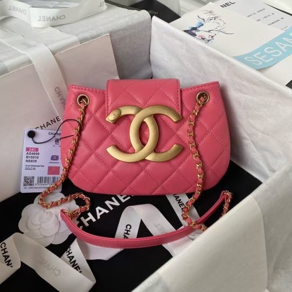 Chanel 24C Vintage Logo Small Quilted Lambskin Shoulder Bag AS4609 Dark Pink AS4609 u6df1u7c8 product photo 1
