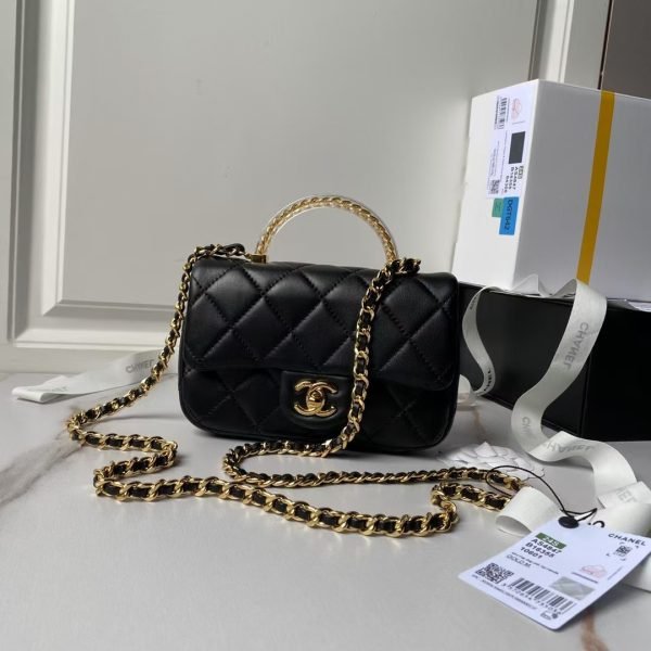 Chanel AS4847 Mini Flap Bag With Top Handle Lambskin Resin Black