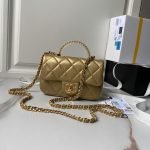 Chanel AS4847 Mini Flap Bag With Top Handle Lambskin Resin Gold AS4847 u91d1u8272 product photo 1