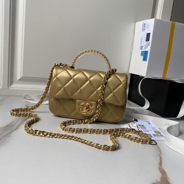Chanel AS4847 Mini Flap Bag With Top Handle Lambskin Resin Gold AS4847 u91d1u8272 product photo 1