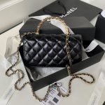 Chanel 24P AP3803 Shiny Crinkled Lambskin Chain Clutch Pearl Handle Black AP3804 u9ed1u8272 product photo 2