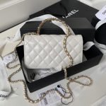 Chanel 24P AP3803 Shiny Crinkled Lambskin Chain Clutch Pearl Handle White AP3804 u767du8272 product photo 2