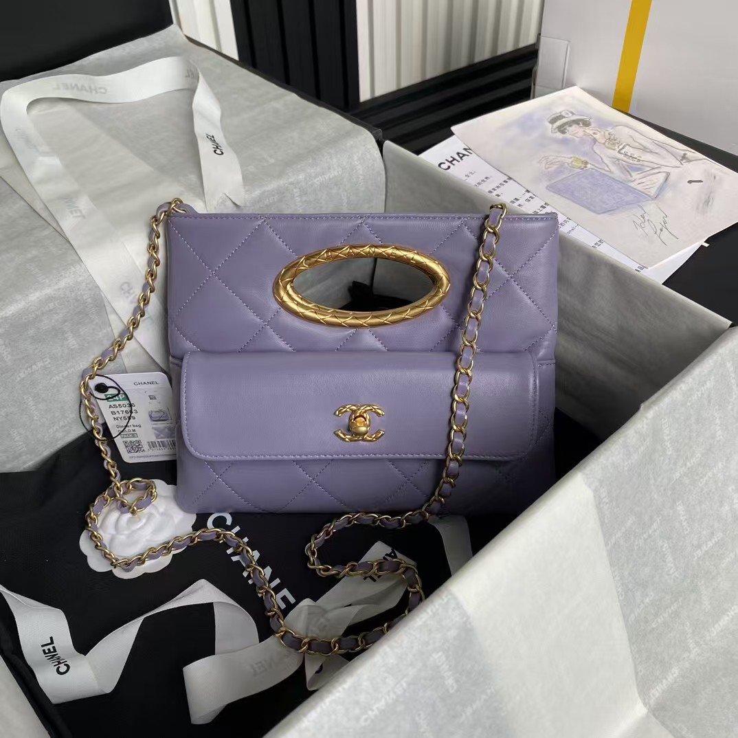 Chanel 24B AS5038 Lambskin Clutch Purple AS5038 u7d2bu8272 product photo 1