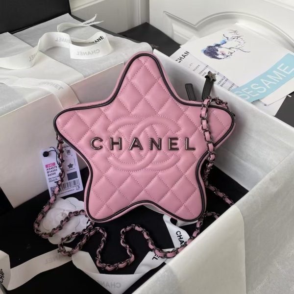 Chanel 24C AS4579 Star Bag Pink And Black Satin Black Metal Hardware AS4579 u7c89u8272 product photo 1
