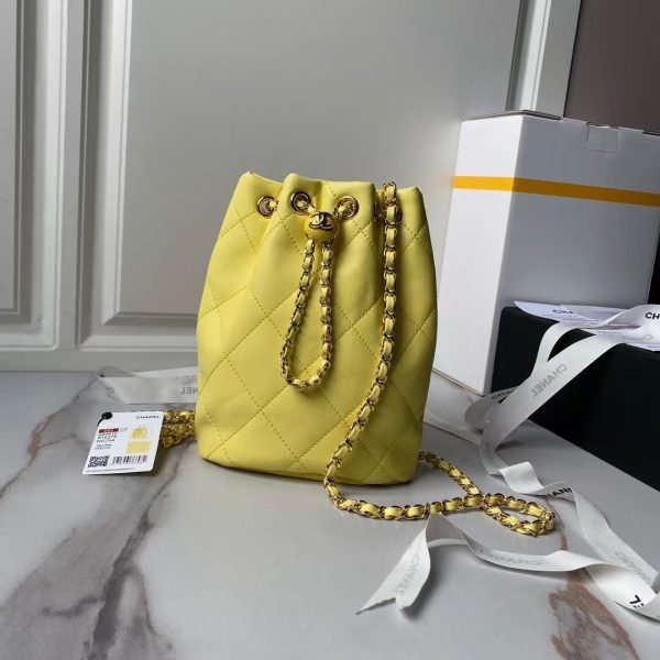 Chanel 24S AS4810 Medium Cc Drawstring Backpack Shiny Lambskin Light Gold Hardware Yellow AS481 product photo 1
