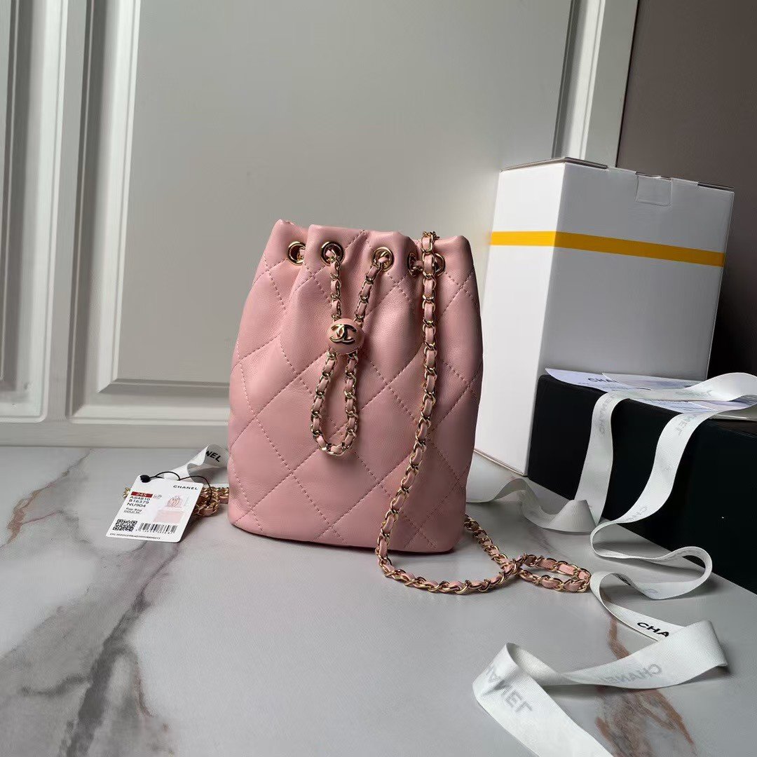 Chanel 24S AS4810 Medium Cc Drawstring Backpack Shiny Lambskin Light Gold Hardware Pink AS4810 product photo 1