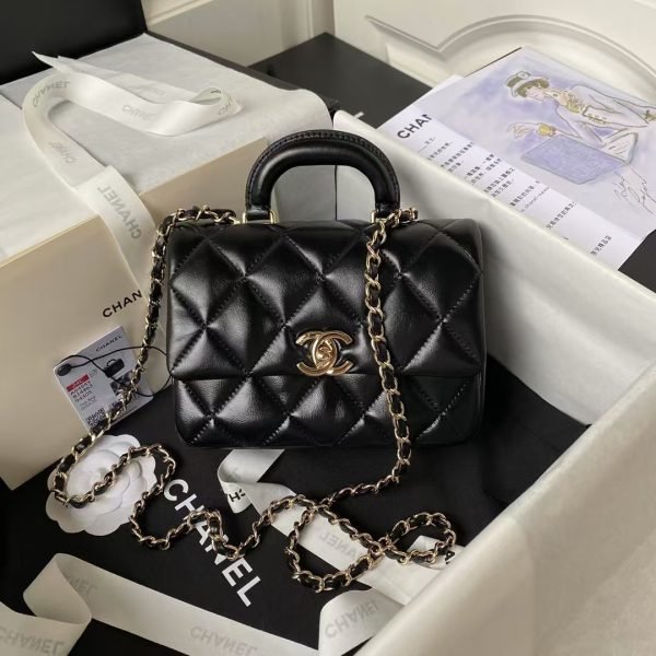 Chanel 24C AS4543 Mini Flap Bag Chain Bag Top Handle Black Lambskin AS4543 u9ed1u8272 product photo 1