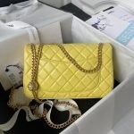 Chanel 23S AS4064 Camellia Embossed Chain Lambskin Flap Bag Yellow AS4064 u9ec4u8272 product photo 2