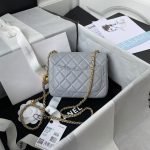 Chanel 23C AS1786 Mini Square Pearl Embossed Flap Bag Antique Gold Hardware Light Blue AS1786  product photo 2