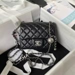 Chanel 23C AS1786 Mini Square Pearl Embossed Flap Bag Antique Silver Hardware Black AS1786 u9e product photo 1