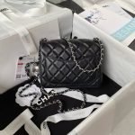 Chanel 23C AS1786 Mini Square Pearl Embossed Flap Bag Antique Silver Hardware Black AS1786 u9e product photo 2