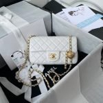 Chanel 23K AS1787 Mini Pearl Embossed Rectangular Flap Bag Lambskin Brushed Metal Hardware Whit product photo 1
