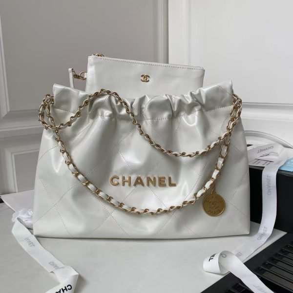 Chanel 22 Hobo Bag 24C AS4486 Gold Metallic White Shiny Calfskin New Edition Horizontal AS4486 product photo 1
