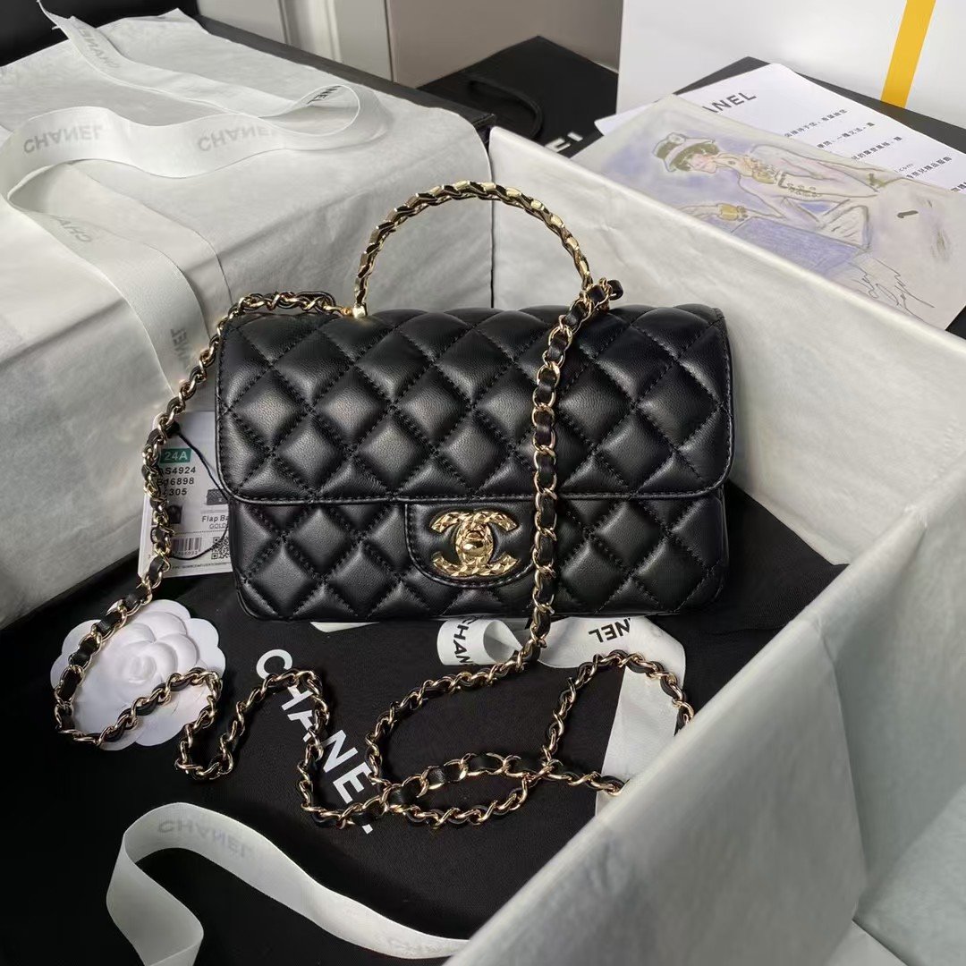 Chanel 24A AS4924 Mini Flap Bag With Top Handle Black AS4924 u9ed1u8272 product photo 1
