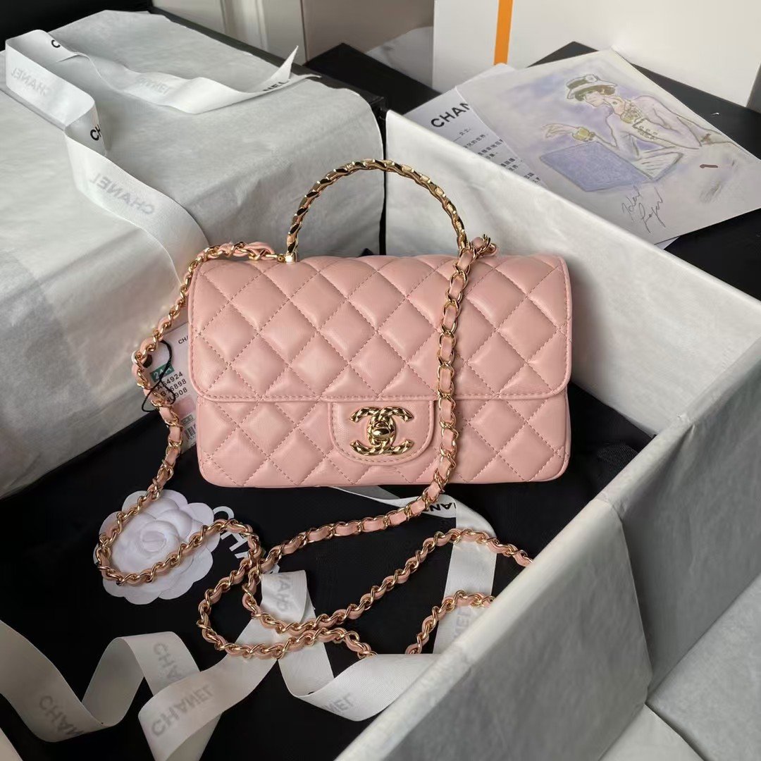 Chanel 24A AS4924 Mini Flap Bag With Top Handle Pink AS4924 u7c89u8272 product photo 1
