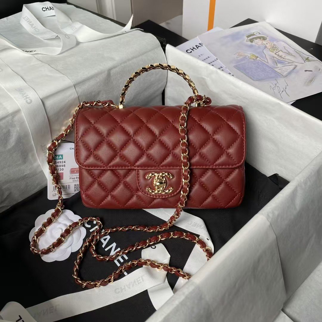 Chanel 24A AS4924 Mini Flap Bag With Top Handle Red AS4924 u7ea2u8272 product photo 1