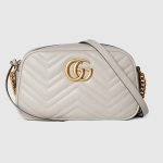 Marmont Small Shoulder Bag Light Grey Chevron - Gucci Shoulder Bag front view