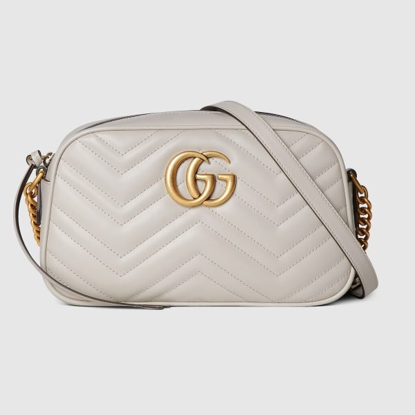 Marmont Small Shoulder Bag Light Grey Chevron - Gucci Shoulder Bag front view