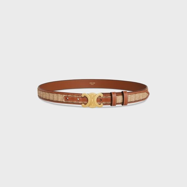 MEDIUM TRIOMPHE BELT in Textile WITH RAFFIA EFFECT and Calfskin