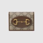 Gucci Horsebit 1955 Card Case Wallet Beige Canvas - Gucci Wallet or Card Holder front view
