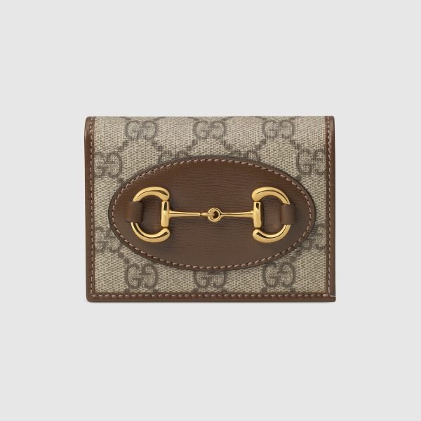Gucci Horsebit 1955 Card Case Wallet Beige Canvas - Gucci Wallet or Card Holder front view