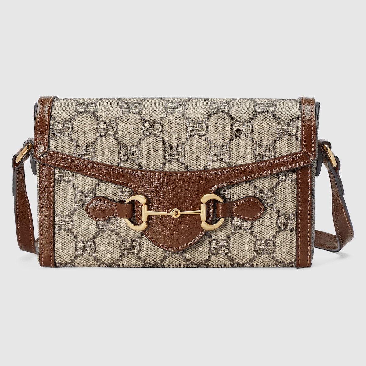 Gucci Horsebit 1955 Mini Bag Dark Brown Canvas - Gucci Crossbody Bag front view